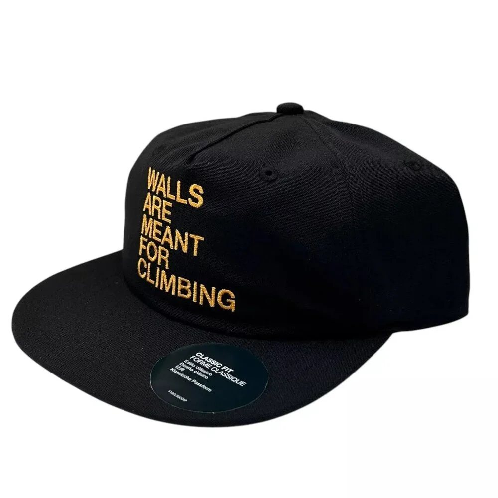 THE NORTH FACE 5 Panel Recycled Hat Black/Gold Embroidered Text Adjustable Snapb